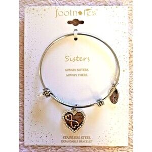 Footnotes Stainless Steel Always Sisters Heart Charm Expandable Bracelet- New!!